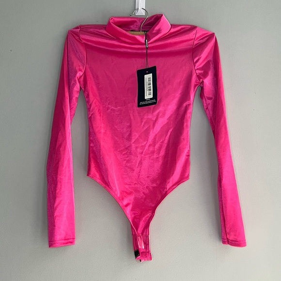 PrettyLittleThing Tops Nwtptl Hot Pink Shiny Bodysuit Size 2 Poshmark